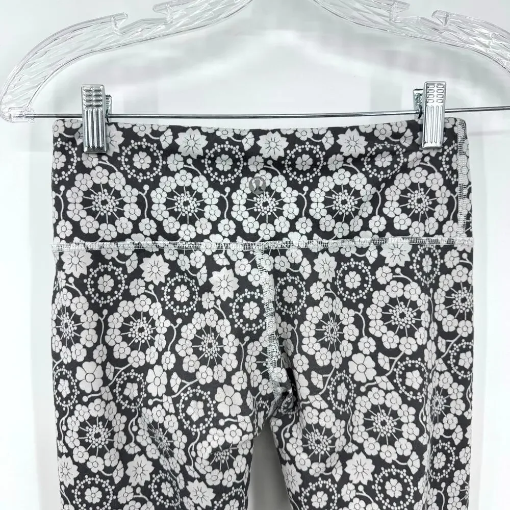 Lululemon Wunder Under Full Length Leggings 4 Twiggy Gray White Floral Nimbus - Picture 4 of 5
